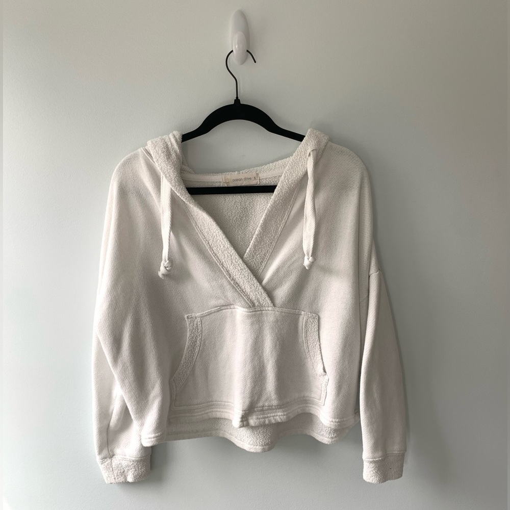 Ocean Drive White Cropped Hoodie | Beachy | Drawstring | Lightweight